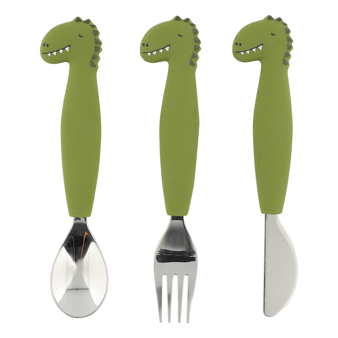 Trixie Kids Stainless Steel Cutlery Set With Silicone Handle - Mr. Dino
