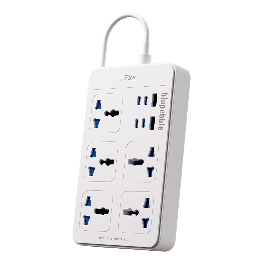 Blupebble Surge Protector 11-In-1 Universal Power Hub 3120W 2 USB-A 4 USB-C 2m - White