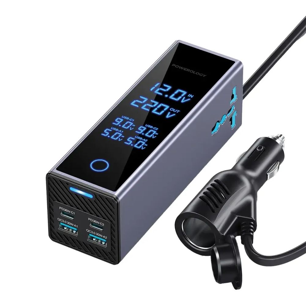 Powerology 2 AC Socket Car Power Inverter - Grey