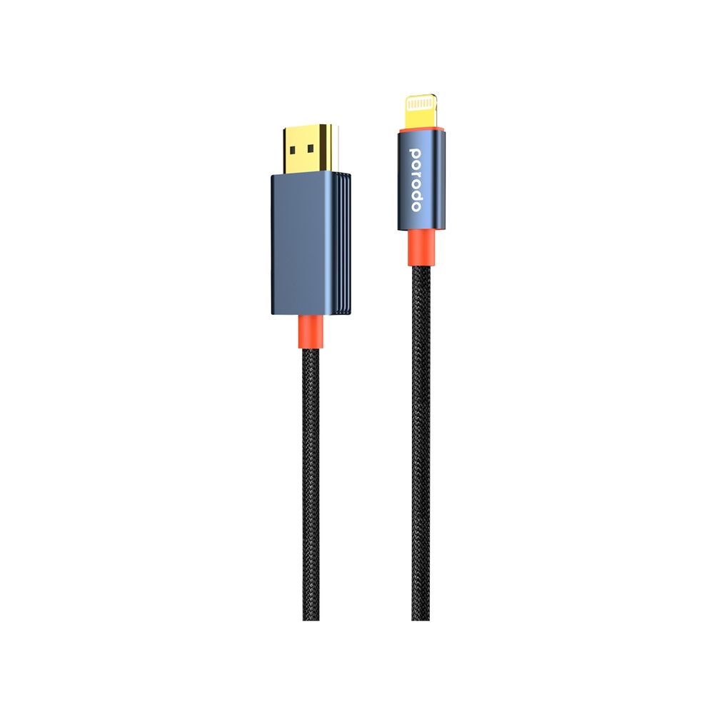 Porodo Woven Cable Lightning To HDMI - Black