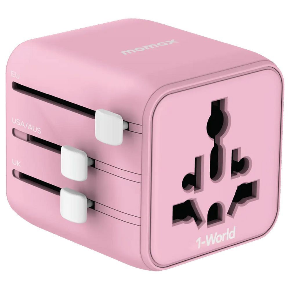 Momax 1-World Universal Travel Adaptor with Dual Ac - Pink