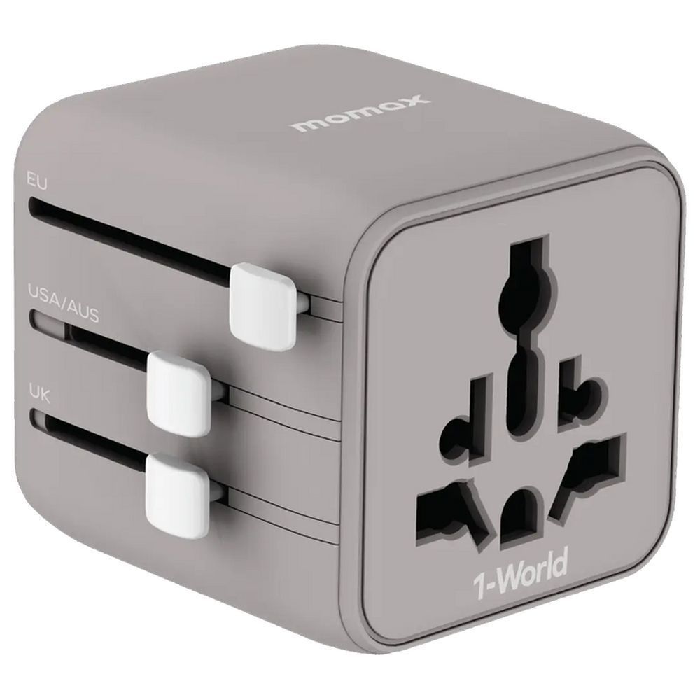 Momax 1-World Universal Travel Adaptor with Dual Ac - Grey