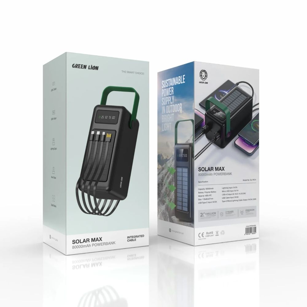 Green Lion Solar Max 80000mAh Powerbank - Black