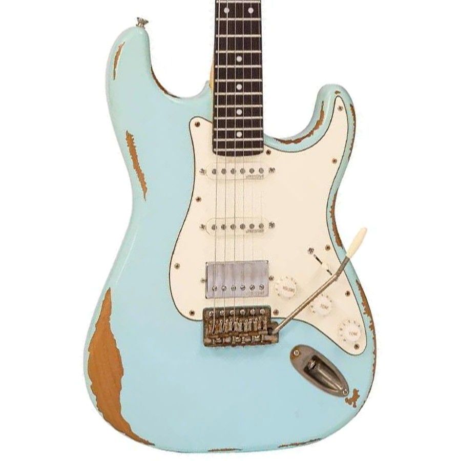 Vintage V6HMRLB Icon Hss Electric Guitar - Ultra Gloss Distressed Laguna Blue