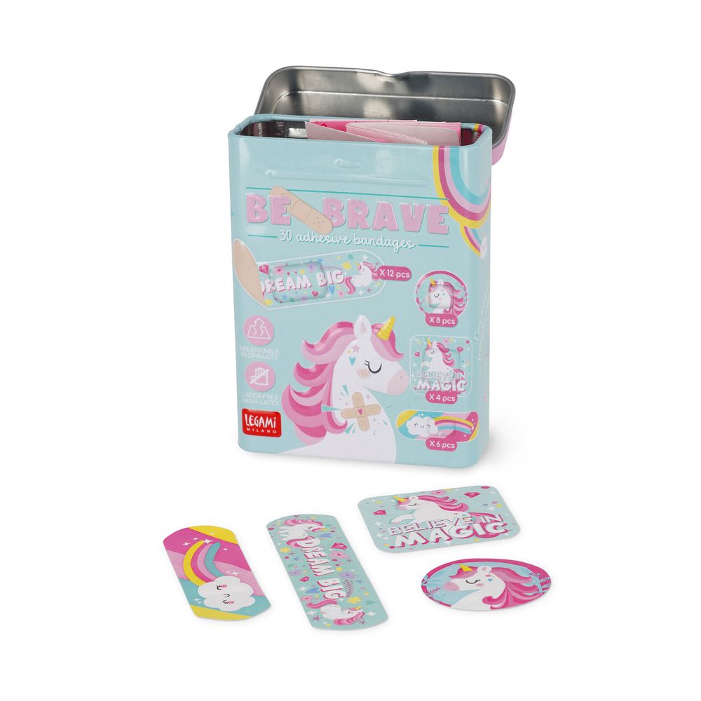 Legami 30 Printed Adhesive Bandages - Be Brave - Unicorn