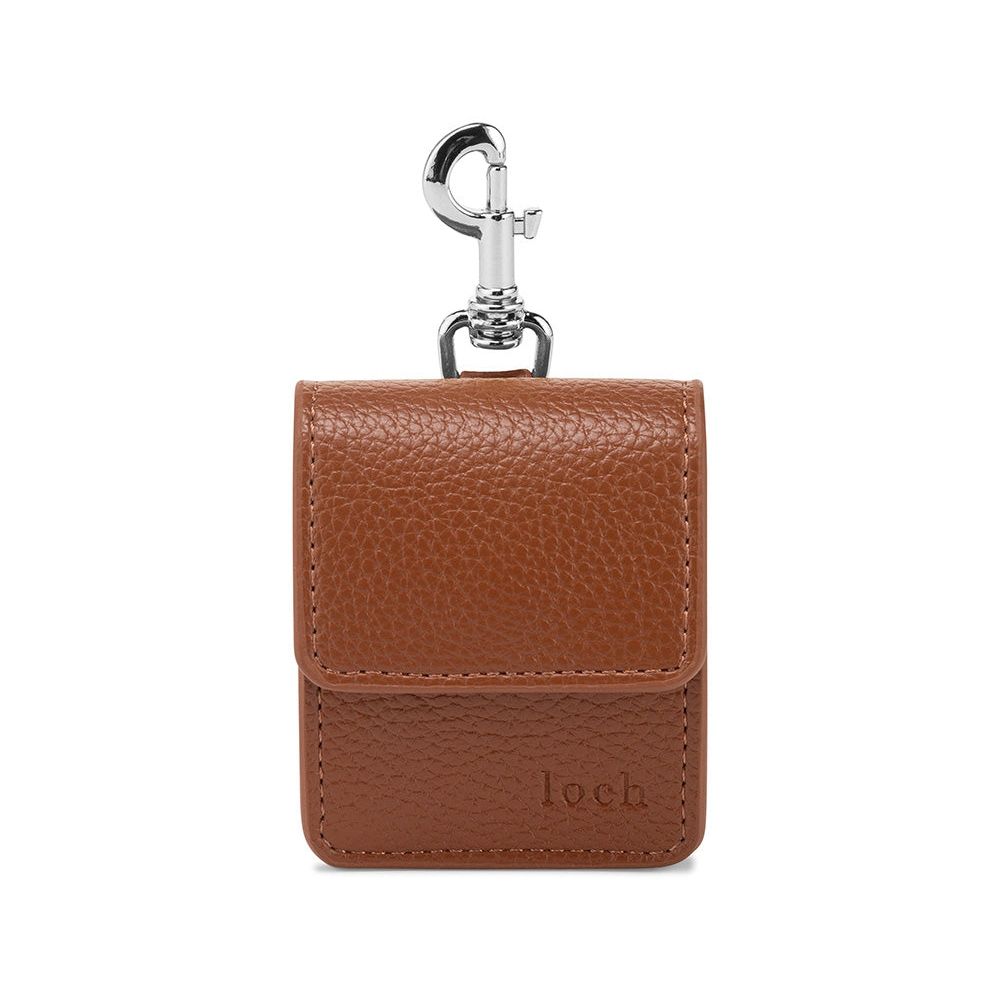 Loch Clippable Vegan-Leather Earphone Pouch Brown / Silver Detailing