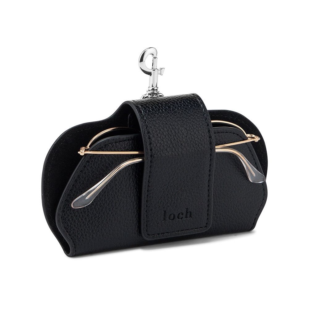Loch Clippable Vegan-Leather Sunglass Case Black / Silver Detailing
