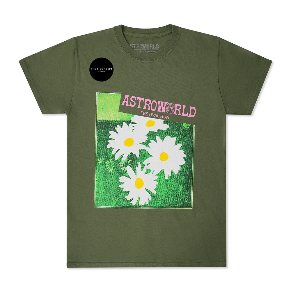 Travi Scott Astroworld Festival Run Flower Olive Tee