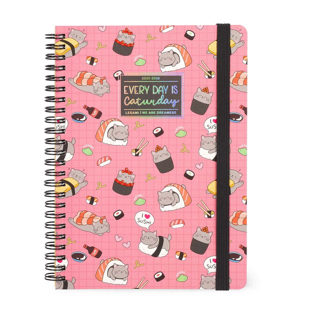 Legami 16 - Month Diary - 2025/2026 - Large Weekly Spiral Bound Diary - Sushi Cat