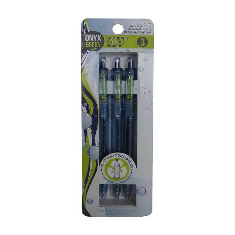 Onyx + Green 3Pk Retractable Ballpoint Pens Recycled Pet