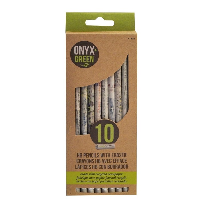 Onyx + Green Pencils HB#2 with White Eraser Recycled Newspaper (10 Pack) Onyx + Green Pencils HB#2 with White Eraser Recycled Newspaper (10 Pack)