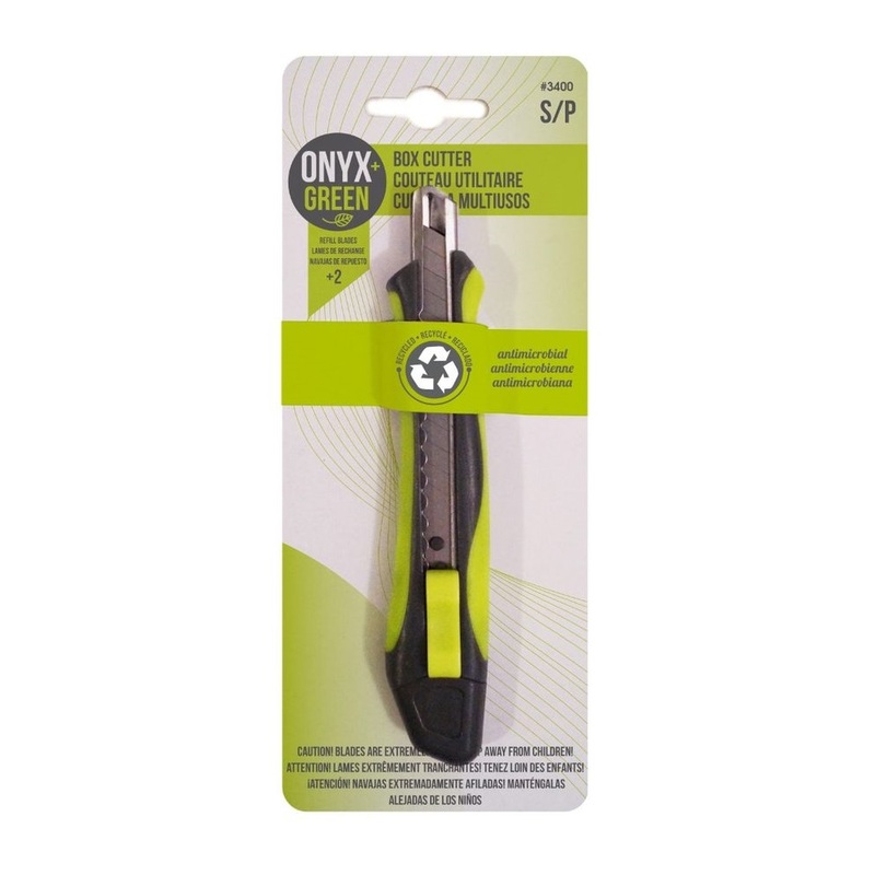 Onyx + Green Box Cutter with 3 Blades Recycled PET Onyx + Green Box Cutter with 3 Blades Recycled PET