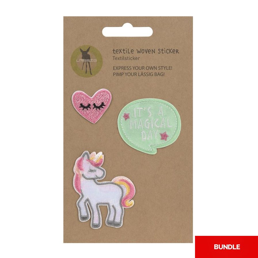 Lassig Textile Woven Sticker Stick On - Unicorn (Set of 3) (Bundle of 2)