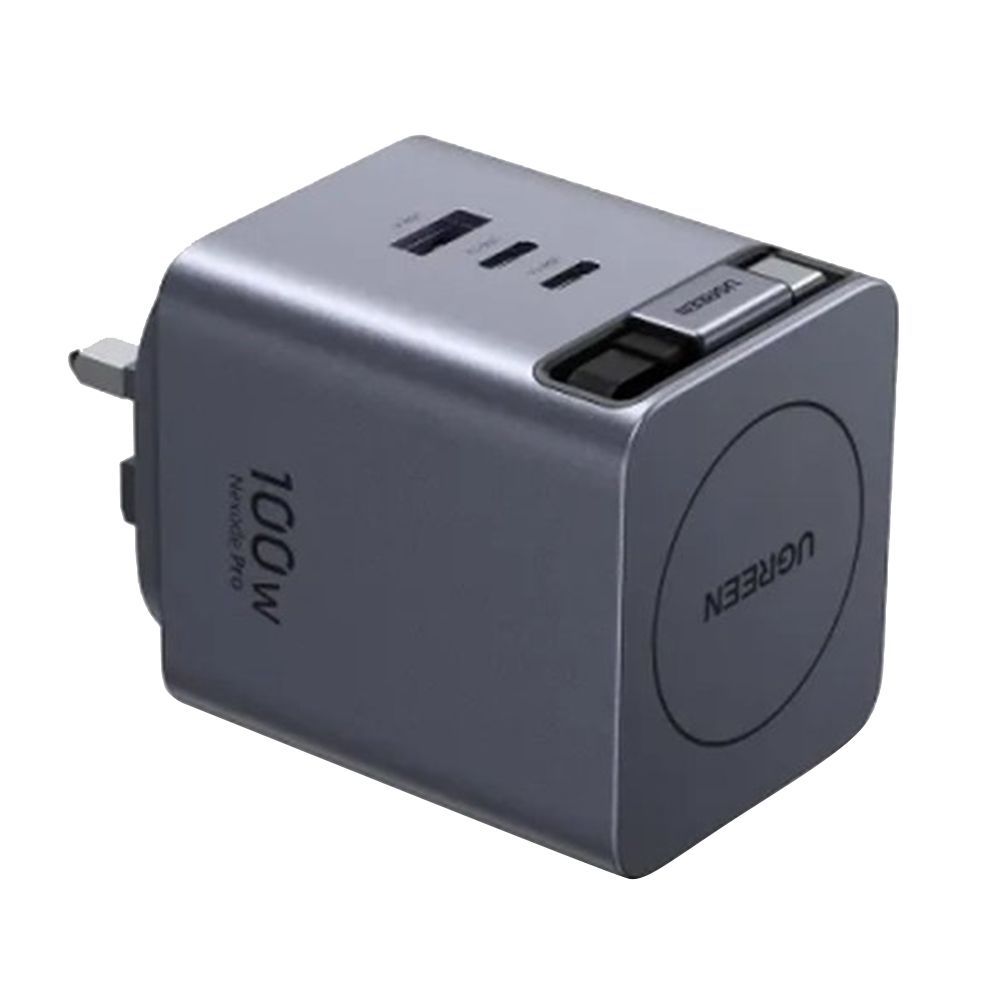 Ugreen 100W Gan Fast Charger With Retractable Cable - Grey