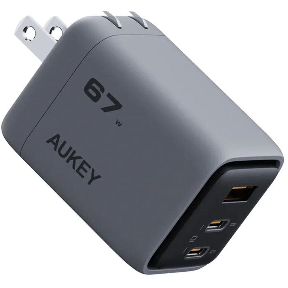 Aukey 3-Port 67W Pd Wall Charger With Gan Power Tech - Grey