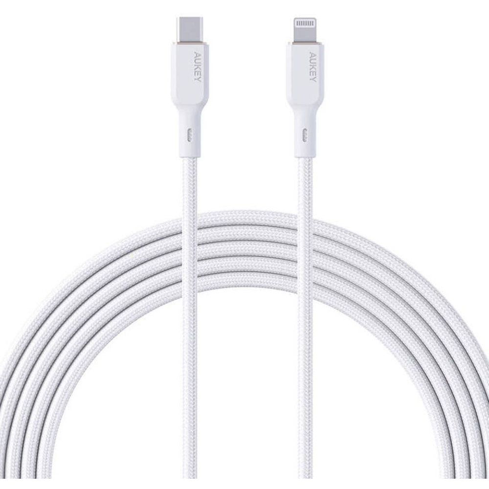 Aukey 1.8M Nylon Braided USB-C To Lightning Cable - Wite