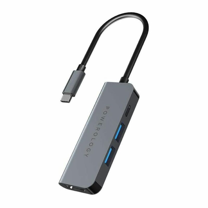 Powerology 4-In-1 USB-C Hub with HDMI & USB 3.0 Grey