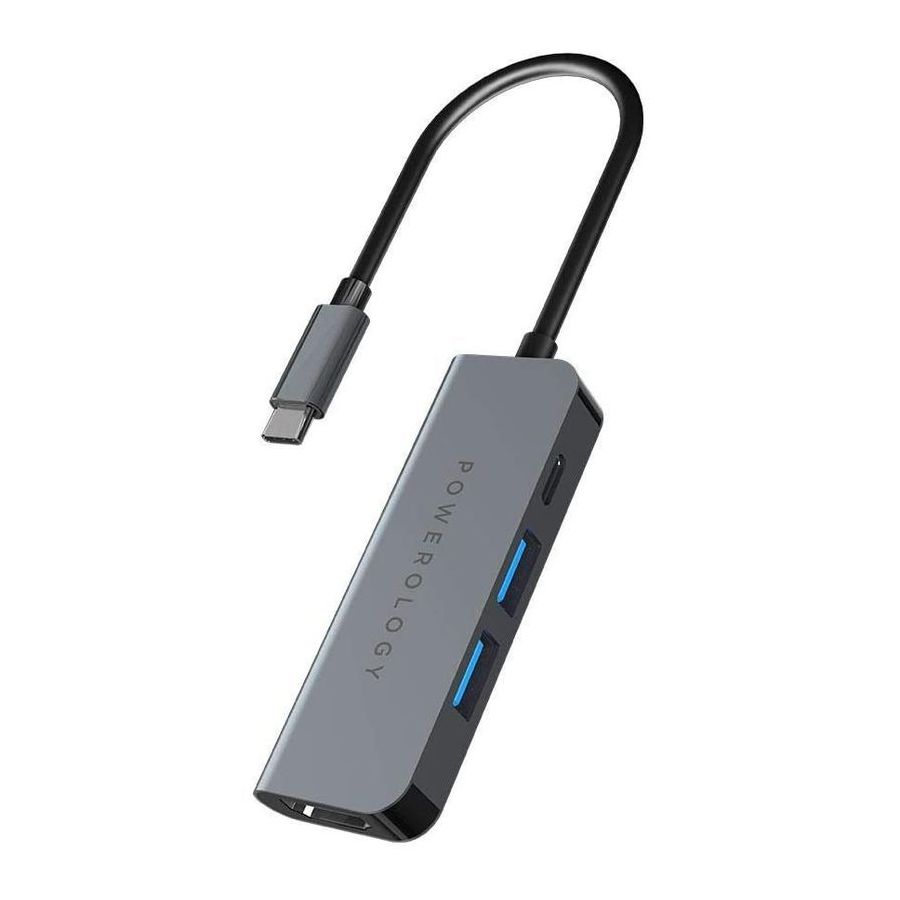 Powerology 4-In-1 USB-C Hub with HDMI & USB 3.0 Grey