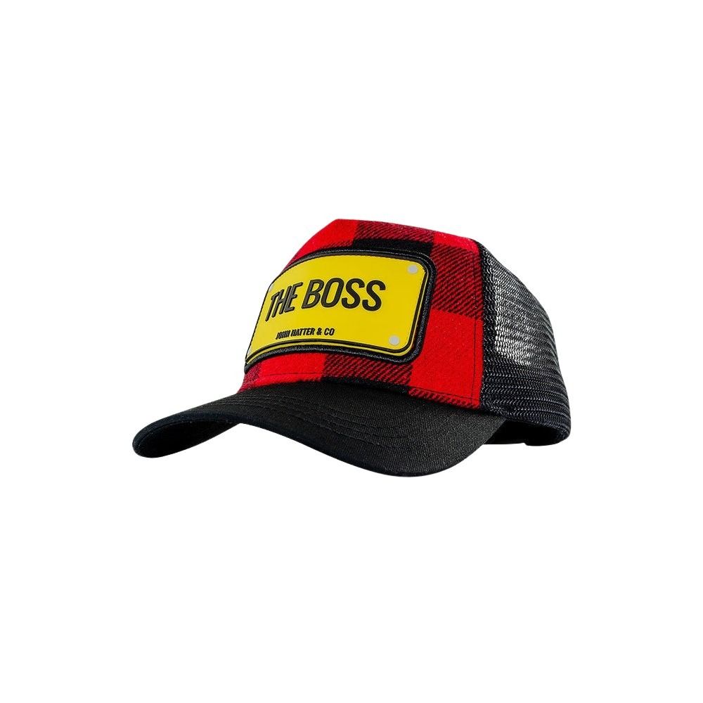 John Hatter Rubber Patch The Boss Check Black/Red Checkered Trucker Cap