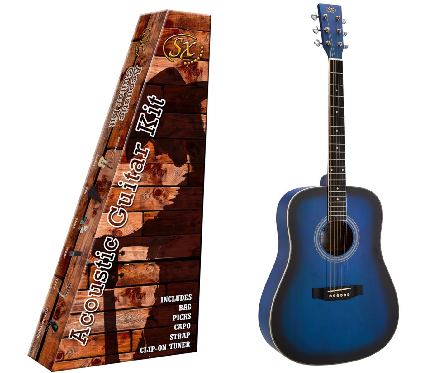SX Guitars SD103KBUS Dreadnought Acoustic Guitar Kit - Blue