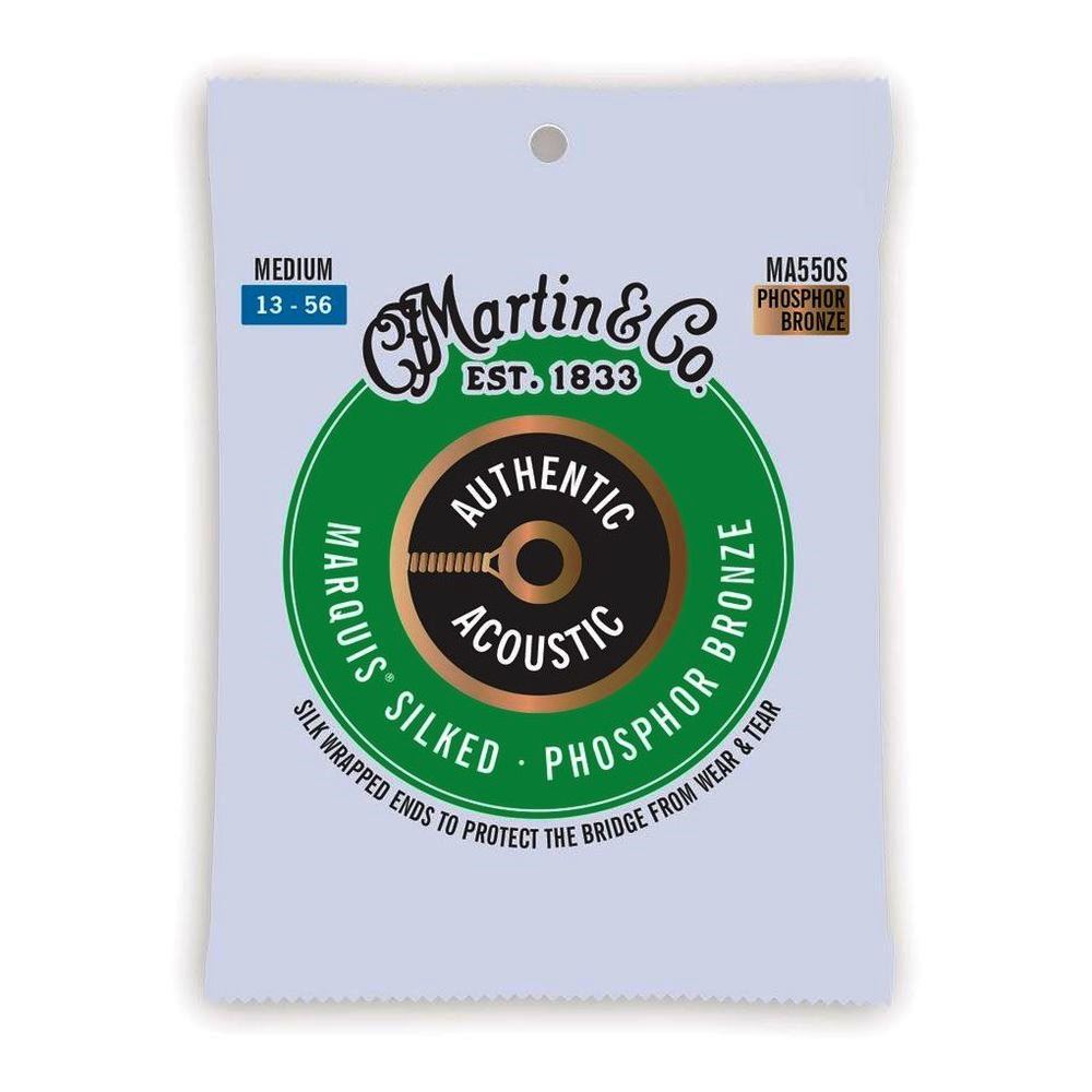 Martin Acoustic Guitar Strings Set Marquis Silked - 92/8 Phosphor Bronze Medium - 013 -.056 - MA550S