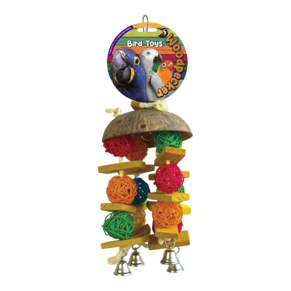 Nutrapet Woodpecker Bird Toy Hawaiin Coconut With Bell 36 x 14 cm