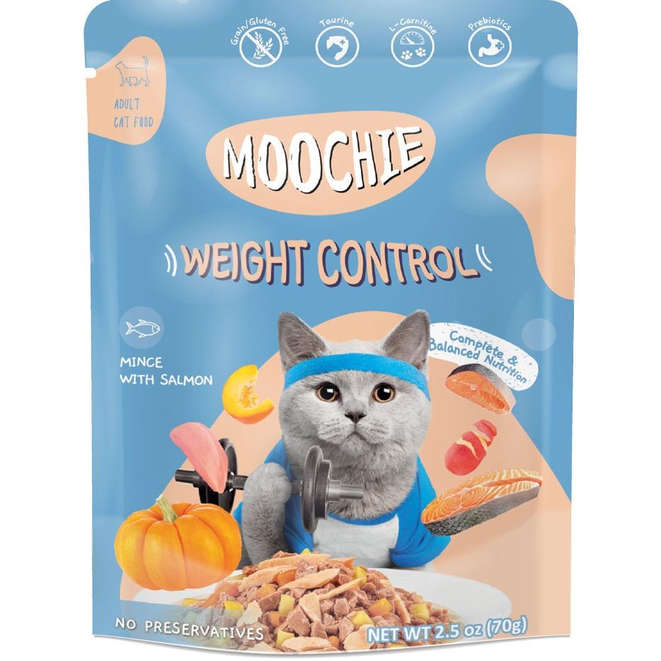 Moochie Cat Food Mince with Salmon - Weight Control Pouch 12 x 70 g