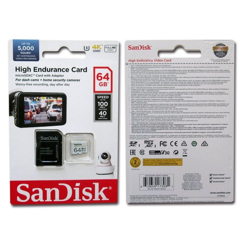 Sandisk 64GB High Endurance MicroSDHC Memory Card with Adapter for Dashcams and Home