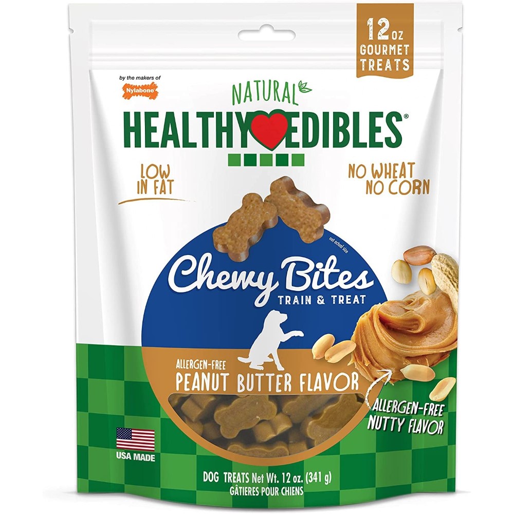 Nylabone Healthy Edibles Grain Free Chewy Bites Peanut Butter Flavor 12Oz