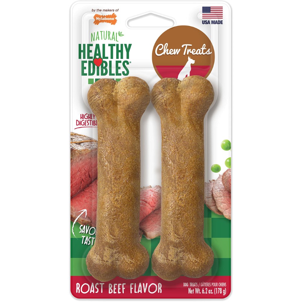 Nylabone Healthy Edibles Longer Lasting Roast Beef Twin Pack Blister Card Petite