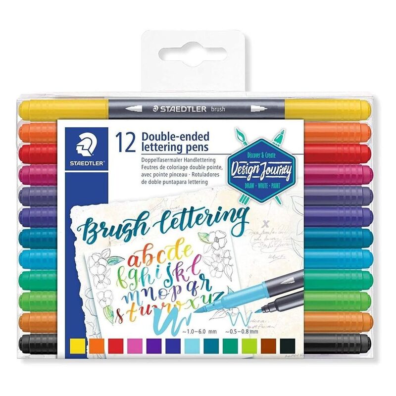 Staedtler Brush Doule-Ended Lettering Pens - Assorted Colours (Pack Of 12) Staedtler Brush Doule-Ended Lettering Pens - Assorted Colours (Pack Of 12)