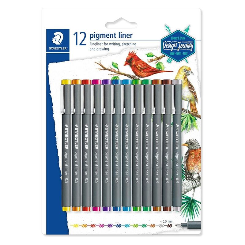 Staedtler Pigment Liner Pens - 0.5mm Nib - Assorted Colurs (Pack Of 12) Staedtler Pigment Liner Pens - 0.5mm Nib - Assorted Colurs (Pack Of 12)