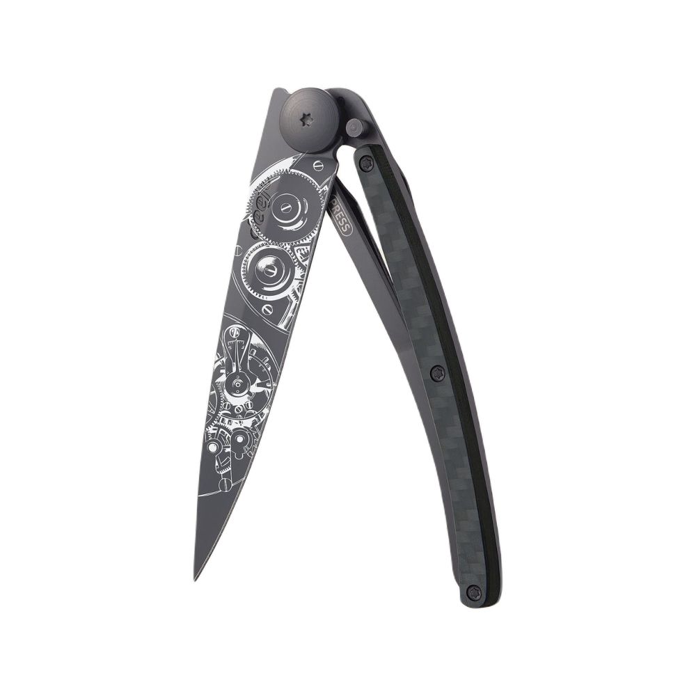 Deejo 37G Pocket Knife - Carbon Fiber/Watch Movement (Black)