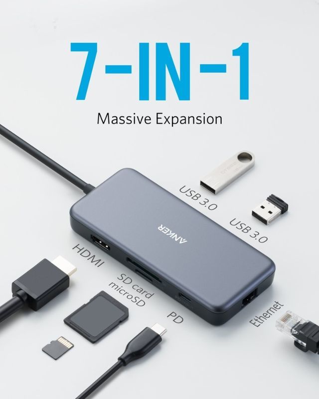 Anker Premium 7-In-1 1H 1C 2A 2M 1E Gray USB-C Hub