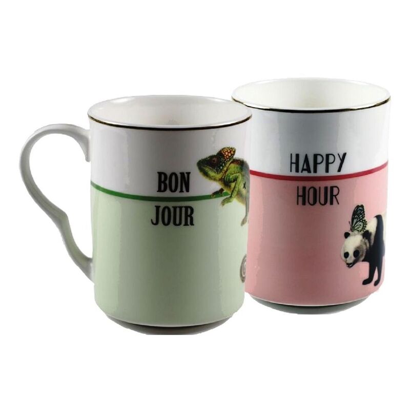 Yvonne Ellen Mugs Bonjour & Happy Hour 375ml (Set of 2)