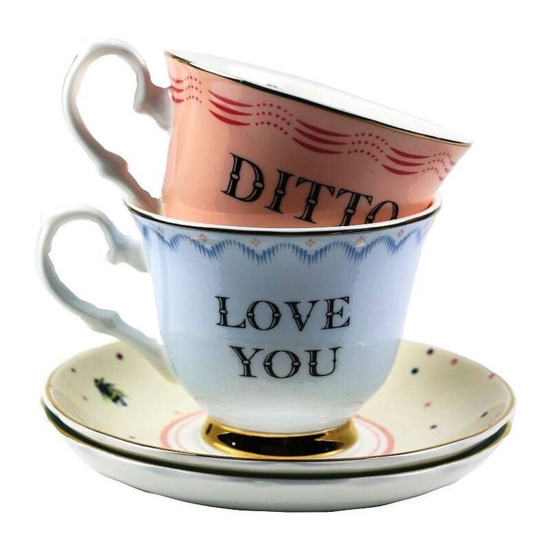 Yvonne Ellen Teacup & Saucer Love You/Ditto (Set of 2)