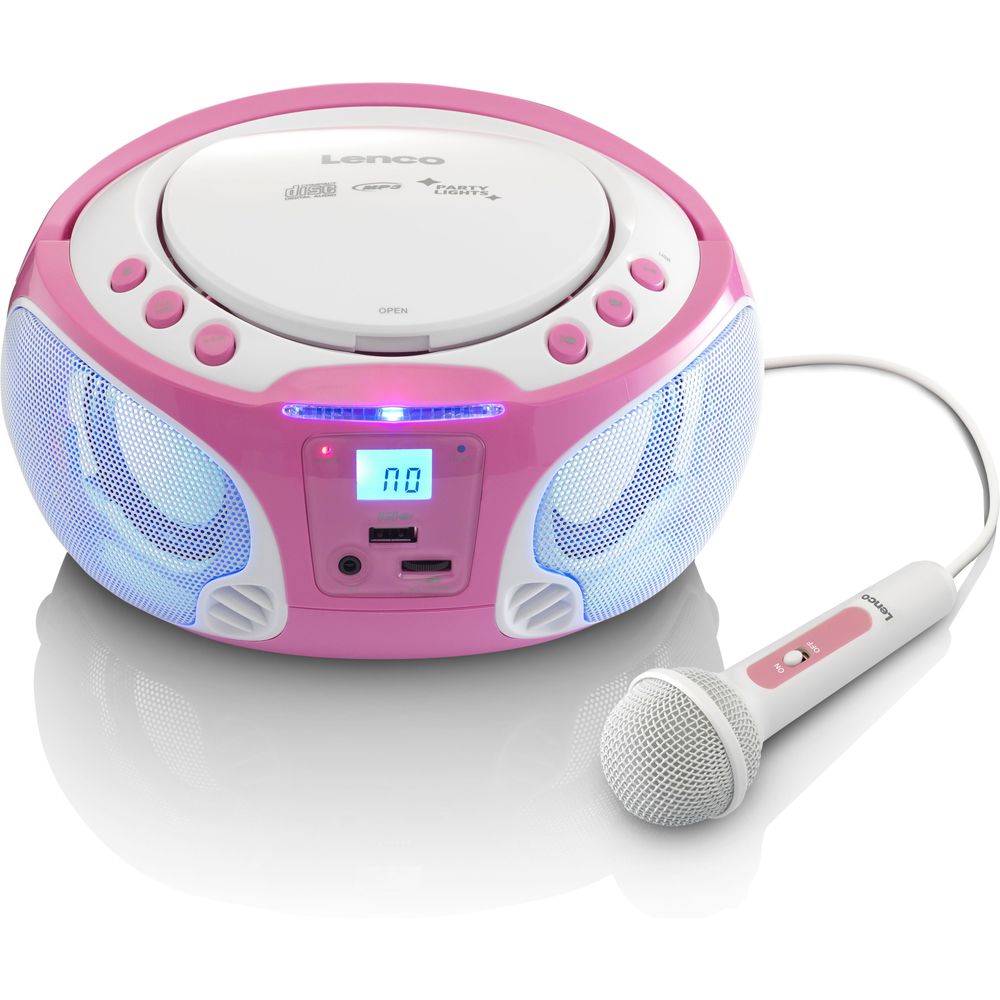 Lenco SCD-650PK Portable FM Radio with CD/Mp3/USB with LED Lighting - Pink