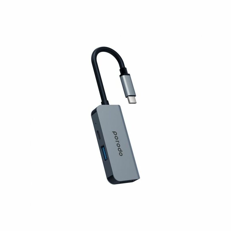 Porodo 3-in-1 Aluminum USB-C Hub Gray