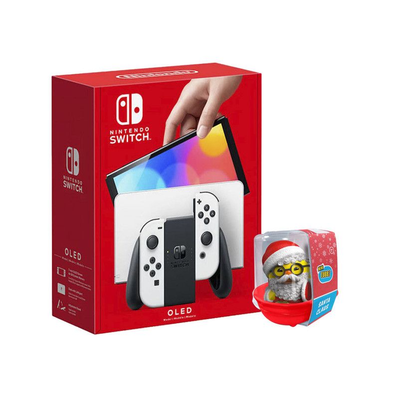 Nintendo Switch OLED White Joy-Con Console + Santa Claus Mini Tubbz (Bundle)