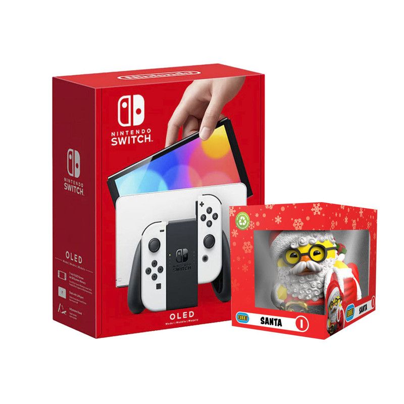 Nintendo Switch OLED White Joy-Con Console + Santa Claus Large Boxed Tubbz (Bundle)