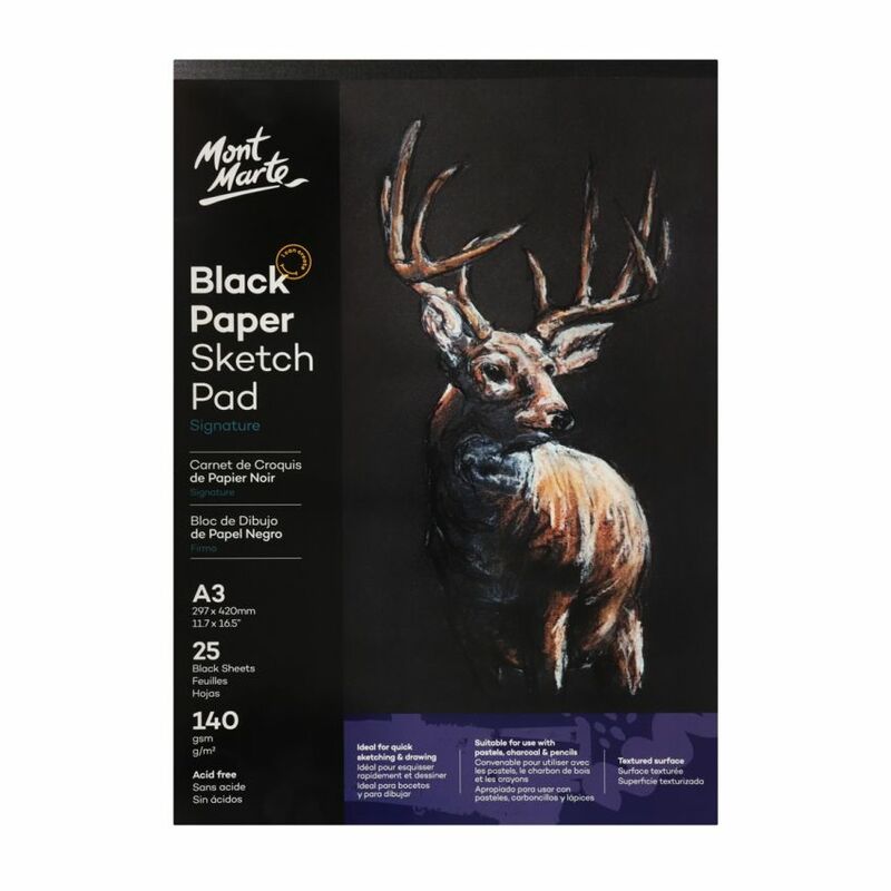 Mont Marte Black Paper Sketch Pad 25 Sheet 140Gsm A3 Mont Marte Black Paper Sketch Pad 25 Sheet 140Gsm A3