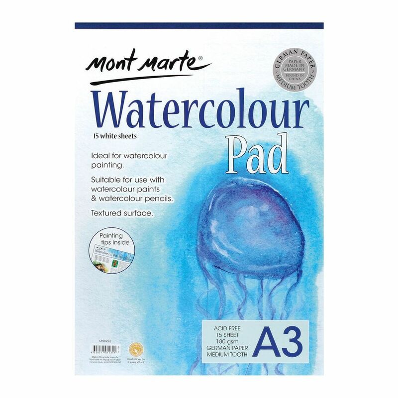 Mont Marte Watercolour Pad German Paper A3 180Gsm 15 Sheets