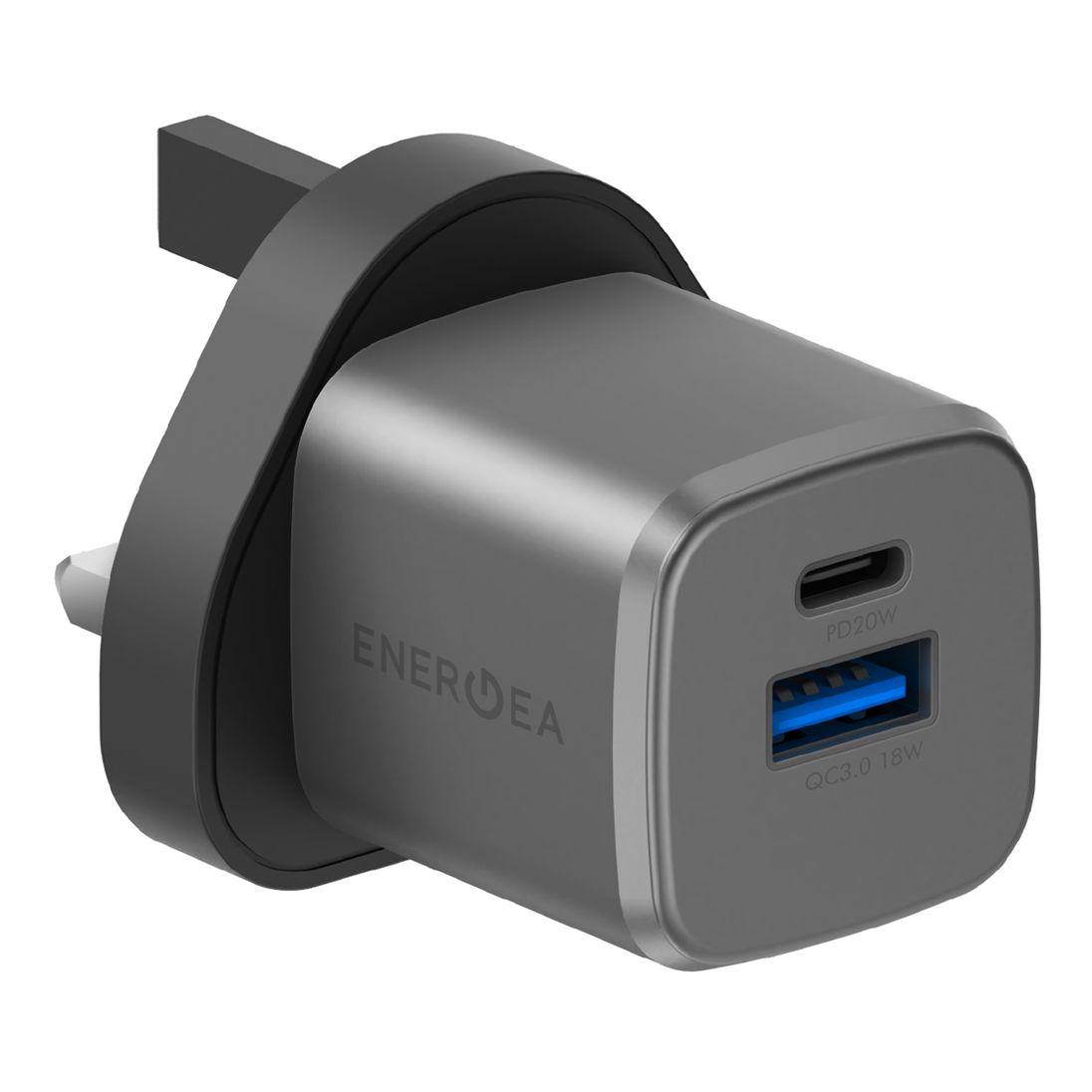 Energea AmpCharge GaN 20 1C1A PD/QC 3.0 Wall Charger 20W (UK) - Gunmetal