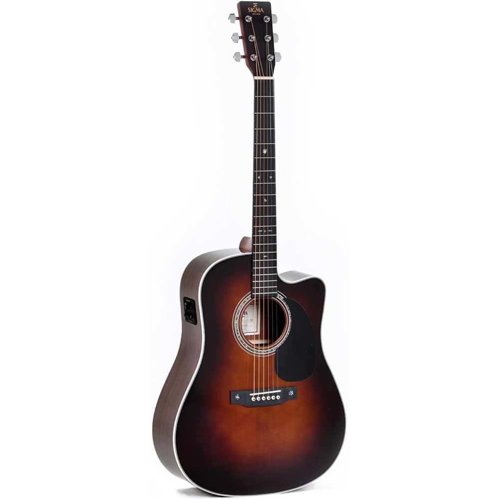 Sigma Guitars DTC-1E-SB D-14 Fret Solid Top Sitka Spruce Cutaway Semi-Acoustic Guitar - High Gloss Vintage Sunburst - Include Softcase