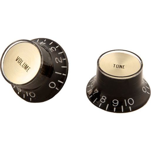 Gibson Accessories PRMK-020 Top Hat Style Knobs - Black with Gold Metal Insert - Pack of 4