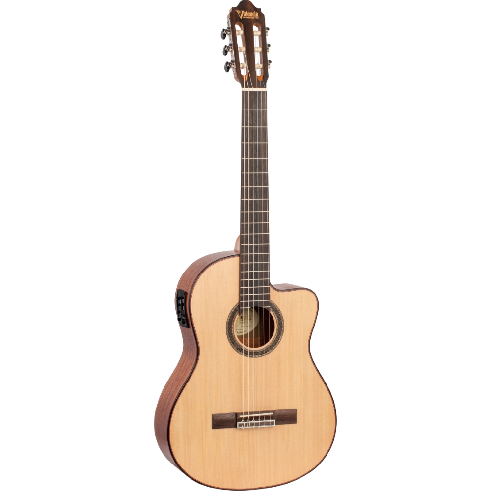 Valencia VC704CE Natural Classical Cutaway Guitar with Pickup (Includes Free Softcase)