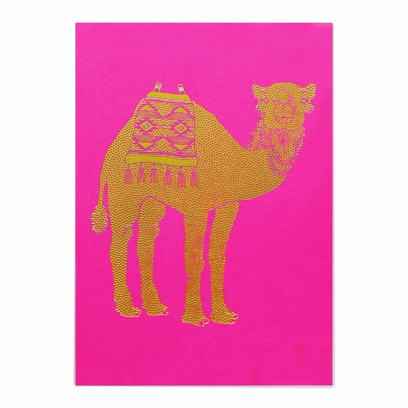 Little Majlis Camel Gold On Pink A6 Postcard Little Majlis Camel Gold On Pink A6 Postcard