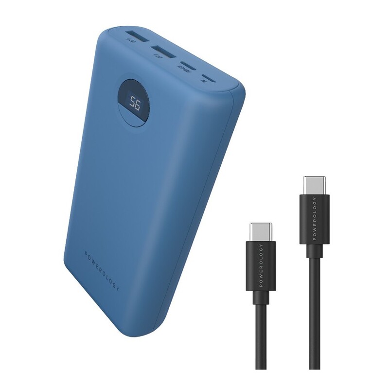 Powerology Quick Charge Power Bank 30000mAh PD 45W with Type-C to Type-C Cable 0.9M Blue Powerology Quick Charge Power Bank 30000mAh PD 45W with Type-C to Type-C Cable 0.9M Blue