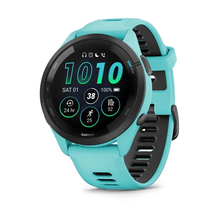 Garmin Forerunner 265 Smartwatch - Black Bezel With Aqua Case And Aqua/Black Silicone Band