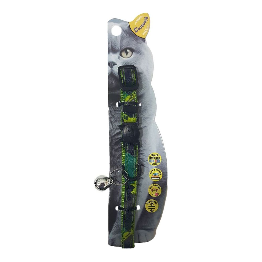 Swooosh Raining Colors Nylon Safe Cat Collar - Green
